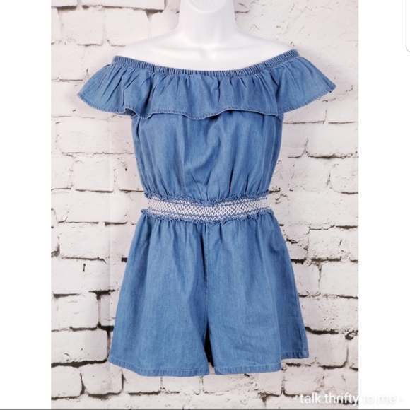 DEREK HEART | Chambray Shorts Romper - Picture 1 of 4